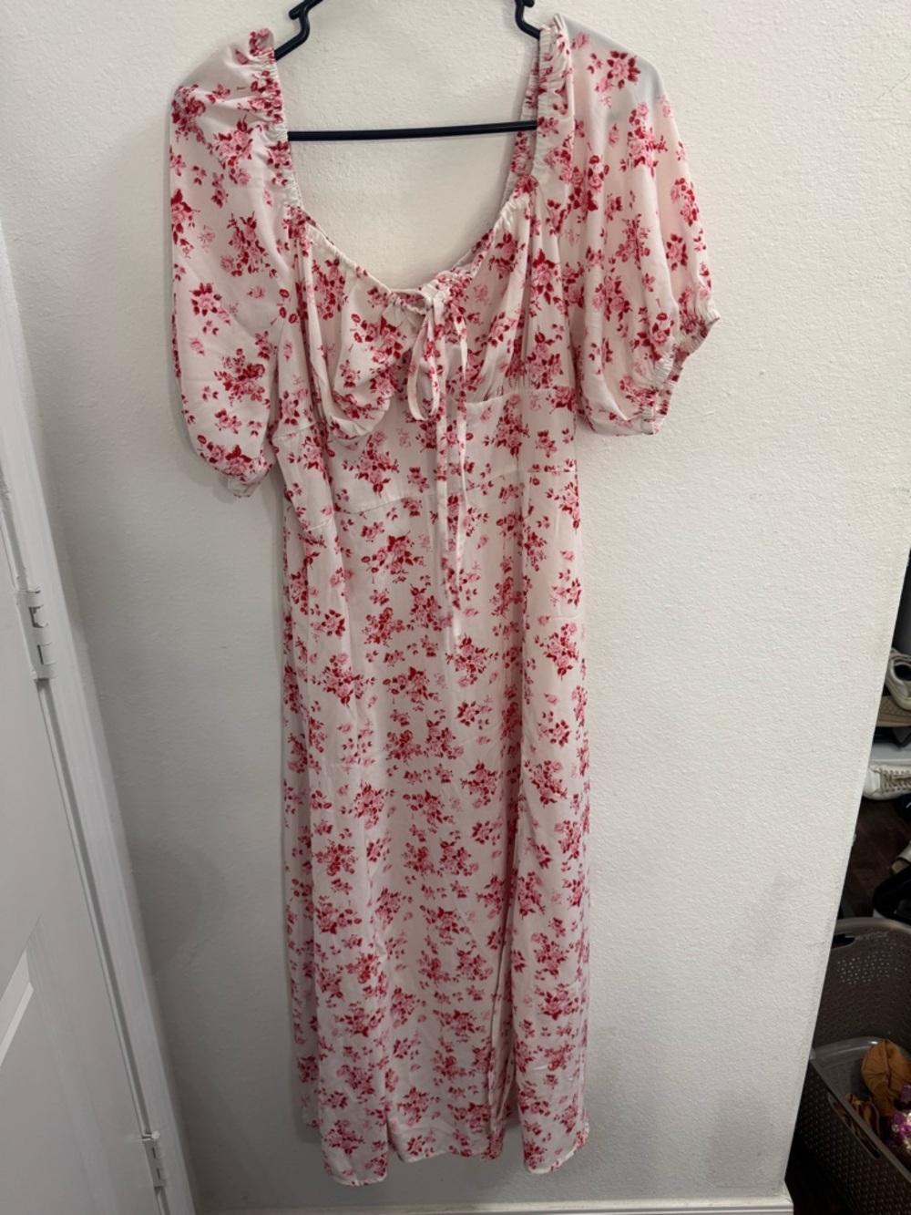 Floral Tie-Front Maxi Dress in Cream and Red